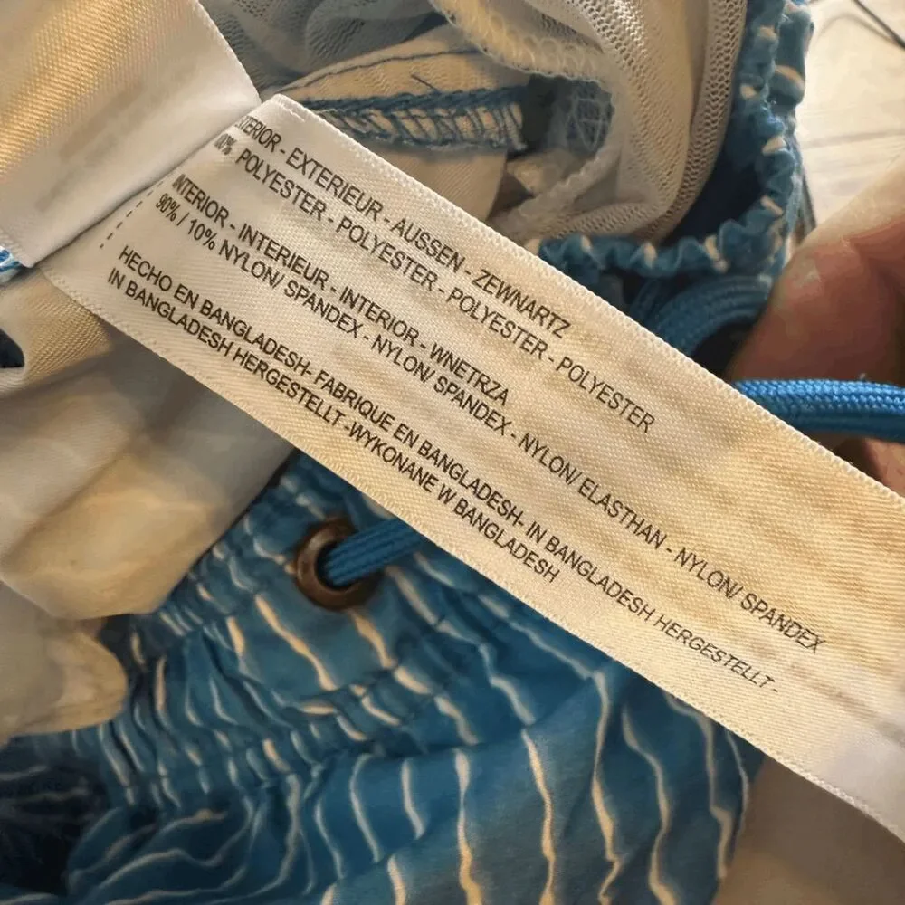Beach Bros Mens Drawstring Striped Surfer Swim Trunks Blue White‎ Size Medium